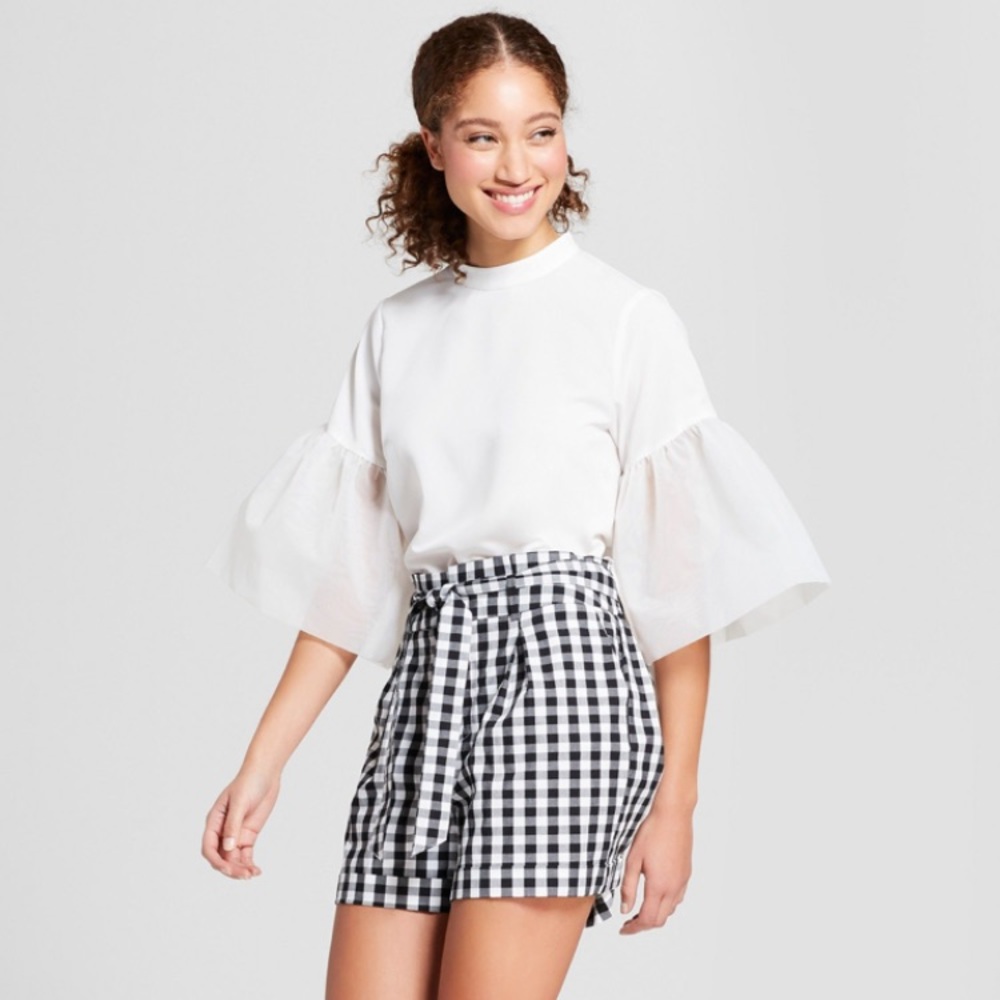 White Organza Exaggerated Sleeve Blouse